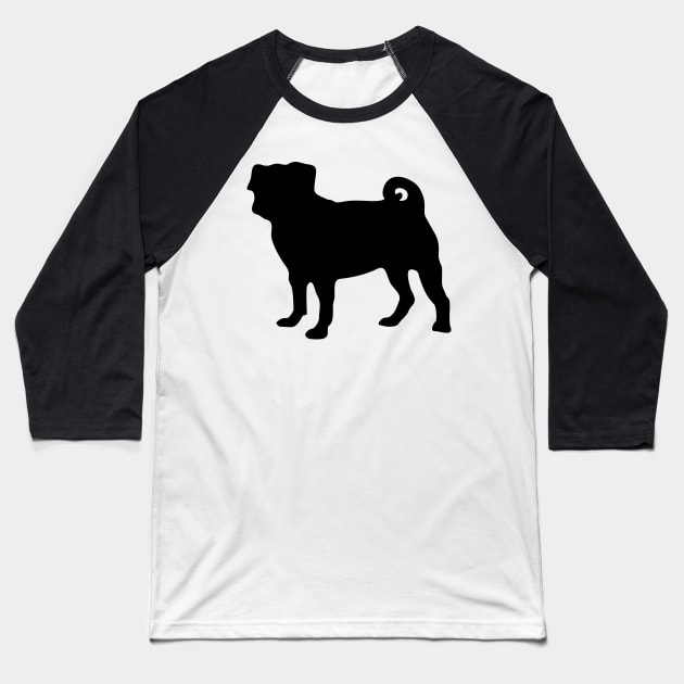 Pug Silhouette Baseball T-Shirt by XOOXOO